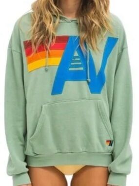 AVIATOR NATION LOGO STITCH PULLOVER RELAXED HOODIE - SMALL -SAGE